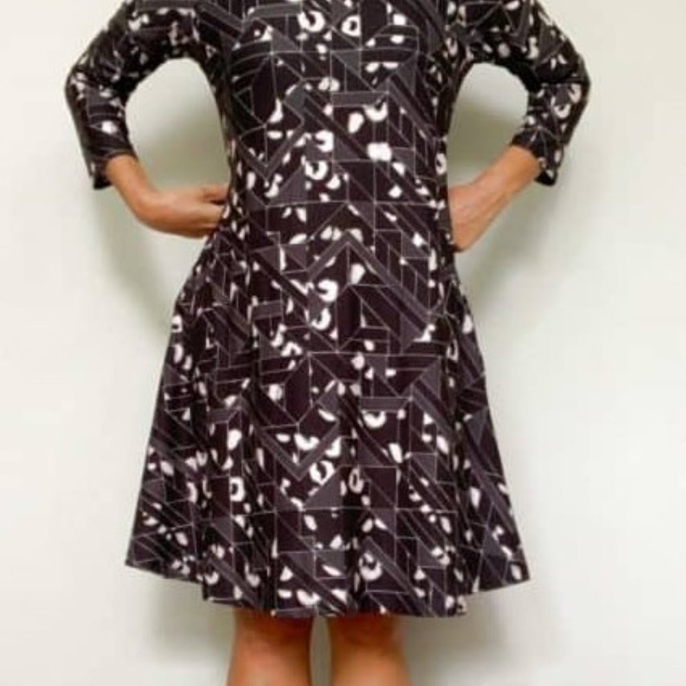 Nadine West Geometric 3/4 sleeve A-Line women's XL 14-16 dress